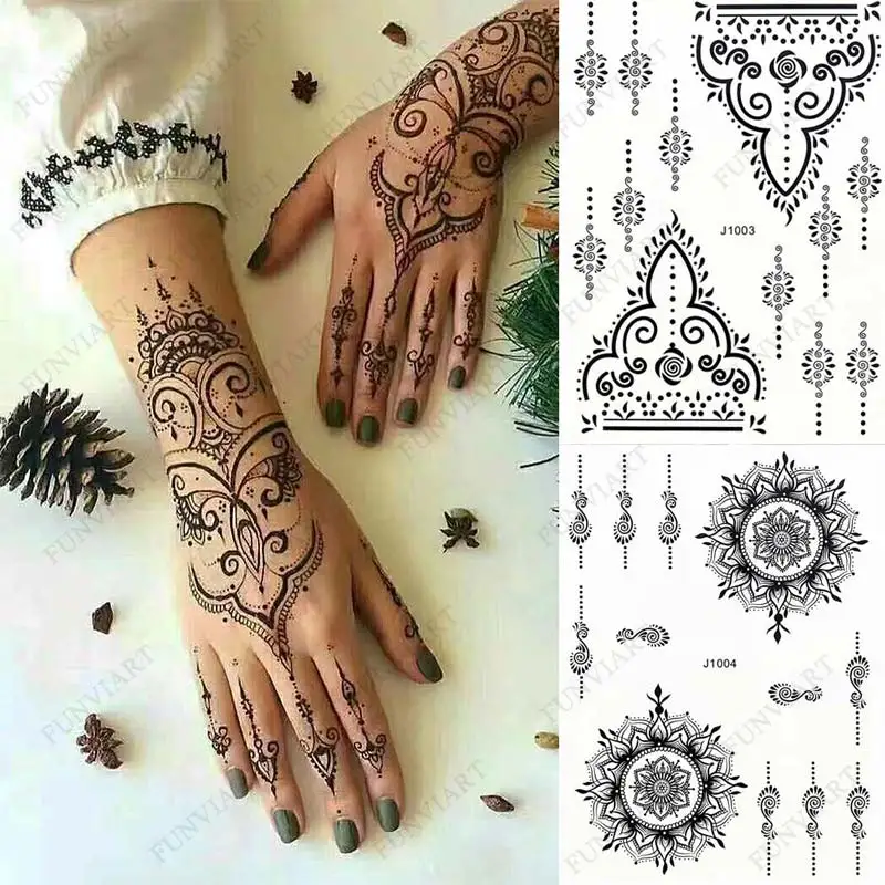 Top Trends: Black Henna Temporary Tattoos For Women Lace Flower Mehndi Sticker For Hand Fake Henna Tattoo Sticker Body Art Hena Tatoo Shoppable Styles