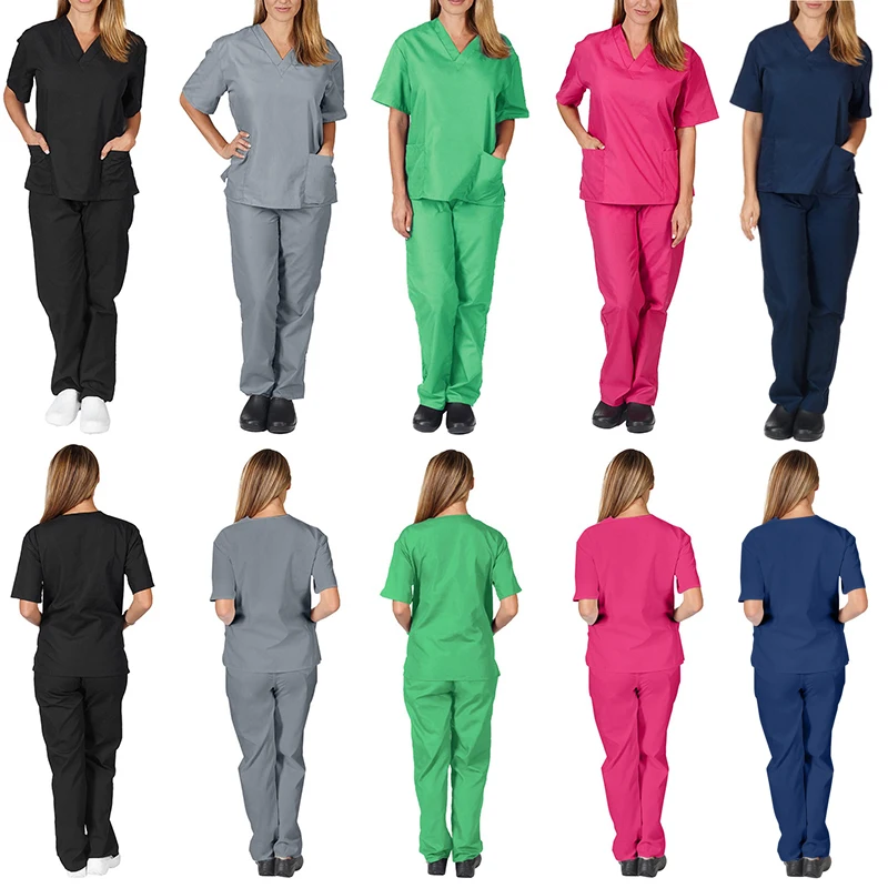 Top Trends: Nurse Uniform Medical Suits V-neck Nursing Scrub Uniform Salon Spa Pet Grooming Institution Work Clothes Short Sleeve Tops Pants Shoppable Styles