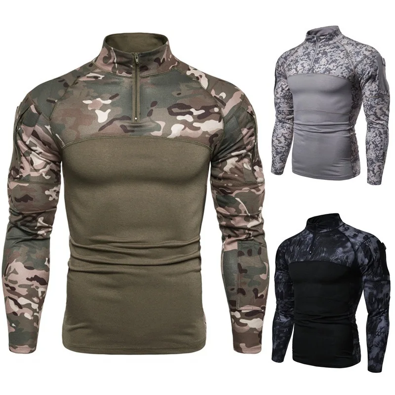 Top Trends: European And American Men's Military Field Outdoor Fitness Camouflage Long Sleeve Zipper T-Shirt Elastic Top Shoppable Styles