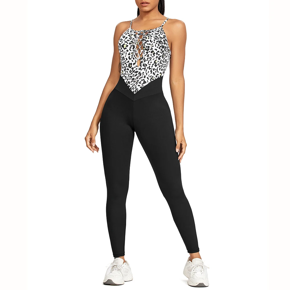 Top Trends: WomenYoga Patchwork Leopard Jumpsuit Newest Catsuit Bodysuit Sleeveless Gym Bodycon Romper Sportswear Fitness Workout Yoga Suit Shoppable Styles - Image 2