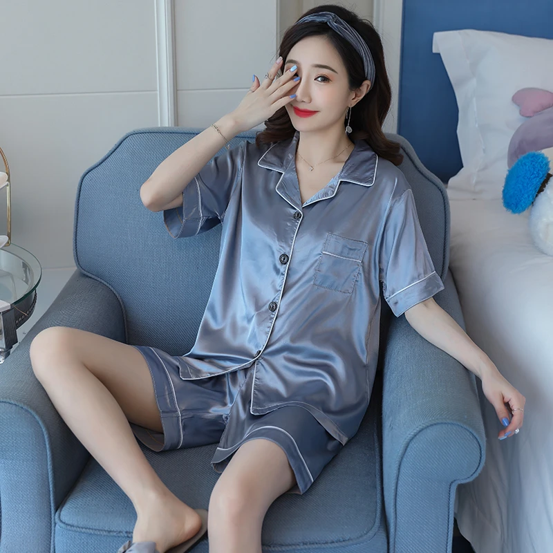 Top Trends: Womens Silk Satin Pajamas Pyjamas Set Short Sleeve Sleepwear Pijama Pajamas Suit Female Sleep Two Piece Set Loungewear 4XL 5XL Shoppable Styles