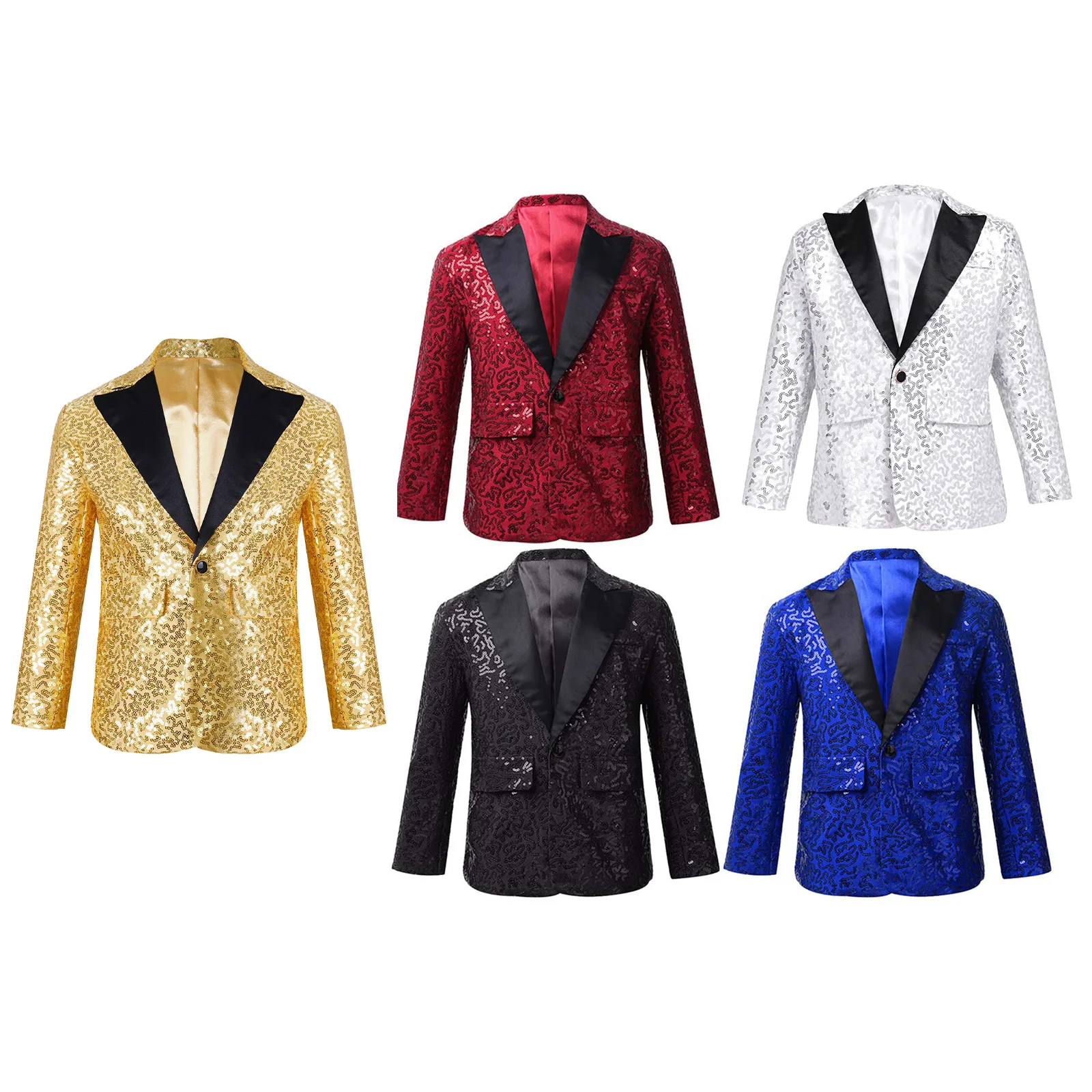 Top Trends: Kids Boys Jazz Costumes Stylish Gentleman Shiny Sequin Lapel One Button Suit Jacket Coat Blazer Tuxedo For Wedding Banquet Party Shoppable Styles