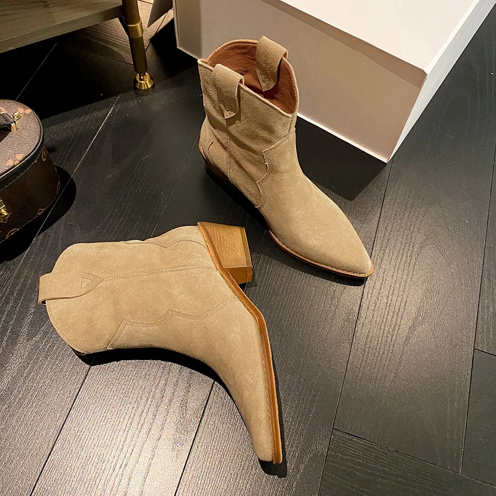 Top Trends: 2022 Winter Classic Chelsea Boots For Woman Cow Suede Pointy Toe Wedge Heel Ankle Boots Simple Comfortable Cowboy Boots Female Shoppable Styles