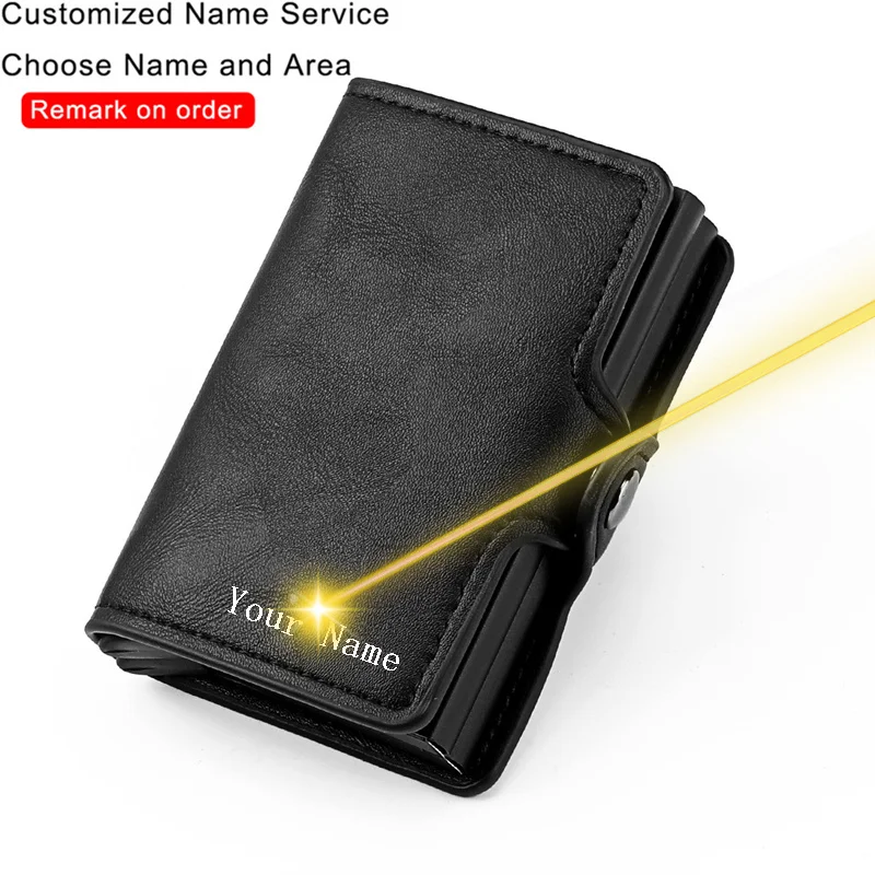 Top Trends: Customized Name Logo Smart Wallet Men Woman RFID Blocking ID Credit Card Holder Leather Wallet Metal Double Box CardHolder Purse Shoppable Styles