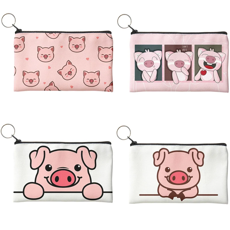 Top Trends: Cute Pig Pattern Coin Purses Small Fresh Canvas Coin Wallet Lady Girls Earphone Coin Key Money Storage Bag Zipper Pouch Shoppable Styles