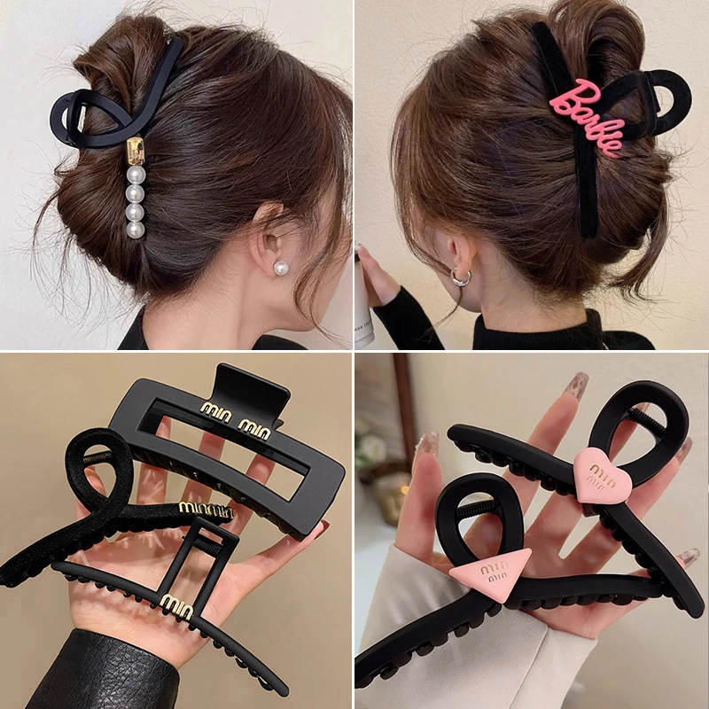 Top Trends: 1PC Korean Fashion Super Large Hair Clip 13cm Black Frosted Shark Clip Vintage Cross Hair Claws Women&#039;s Headwear Accessories Shoppable Styles