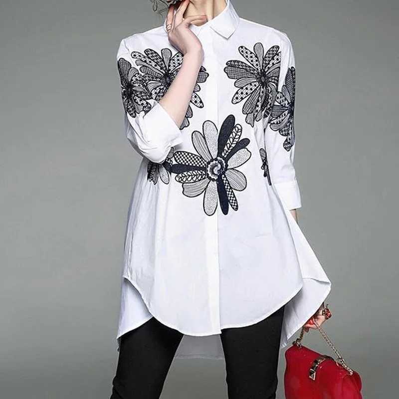 Top Trends: Spring Autumn New Embroidery Patchwork Loose Blouses Irregular Plus Size Loose Shirts Tops Elegant Temperament Women Clothing Shoppable Styles