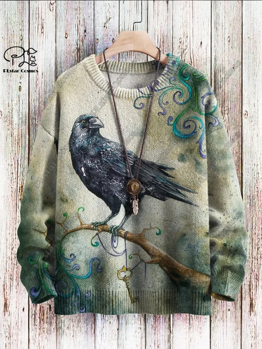 Top Trends: 3D Printing Halloween Series Retro Dark Crow Pattern Ugly Sweater Casual Unisex Winter Sweatshirt Shoppable Styles