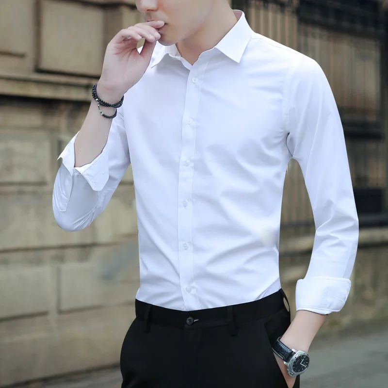 Top Trends: White Shirt Men's Long-sleeved Trend Business Slim Handsome Office Shirts Professional Formal Solid Plus Size Casual Shirt Tops Shoppable Styles