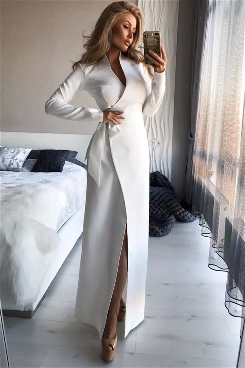 Top Trends: Designer Women Suit Long Blazer 1Pcs Trench Coat Jacket Wedding Prom Dress Lace Up Custom Made Sexy V Neck Ankle Length Outfit Shoppable Styles