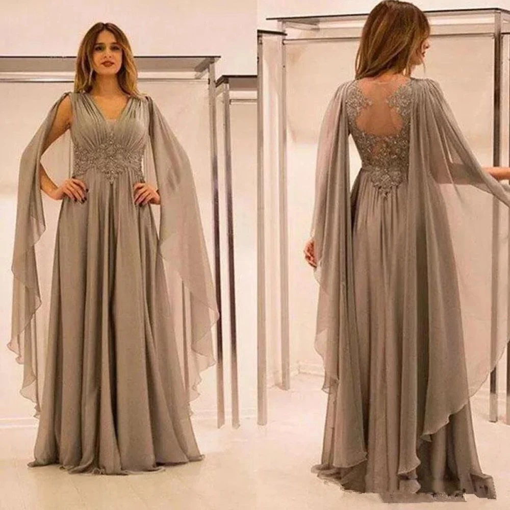 Top Trends: Plus Size 2023 Mother Of The Bride Dresses A-line V-neck Chiffon Appliques Beaded Formal Groom Long For Wedding Shoppable Styles