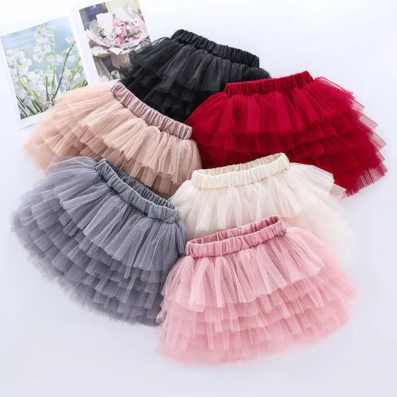 Top Trends: 0-15Y Baby Girl Skirt Mesh Six Layer Kids Solid Tutu Skirts Girls Princess Ballet Dance Miniskirts Party Birthday Child Clothes Shoppable Styles