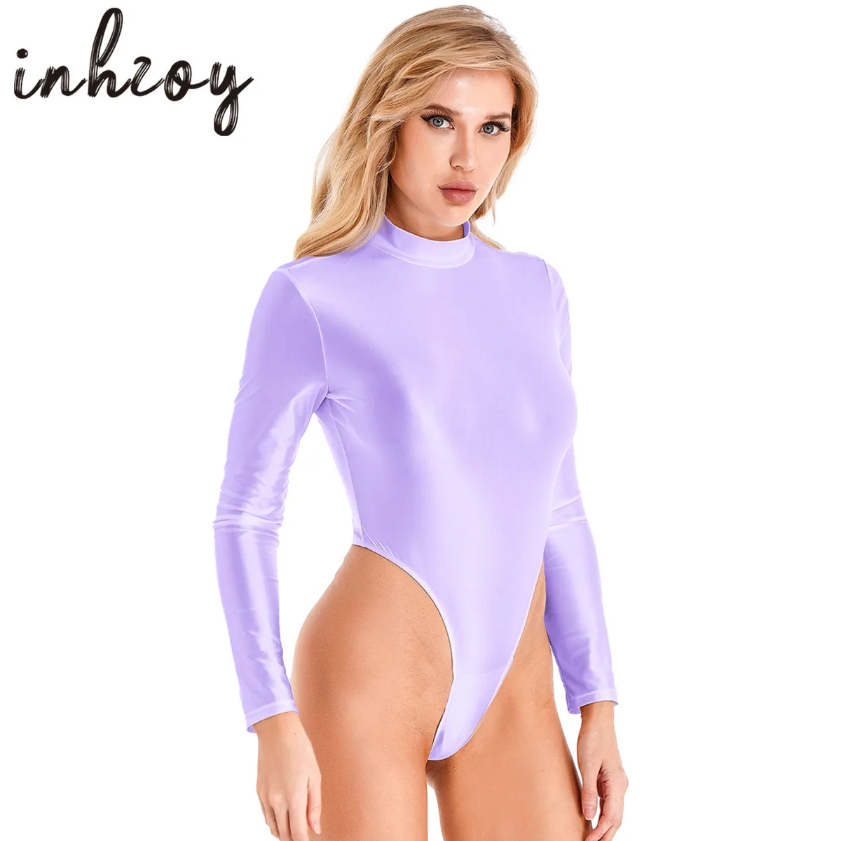 Top Trends: Womens Glossy High Cut Bodysuit Oil Shiny Long Sleeve One-piece Leotard Swimwear Swimsuit Sexy Sportswear Bathing Suit Beachwear Shoppable Styles