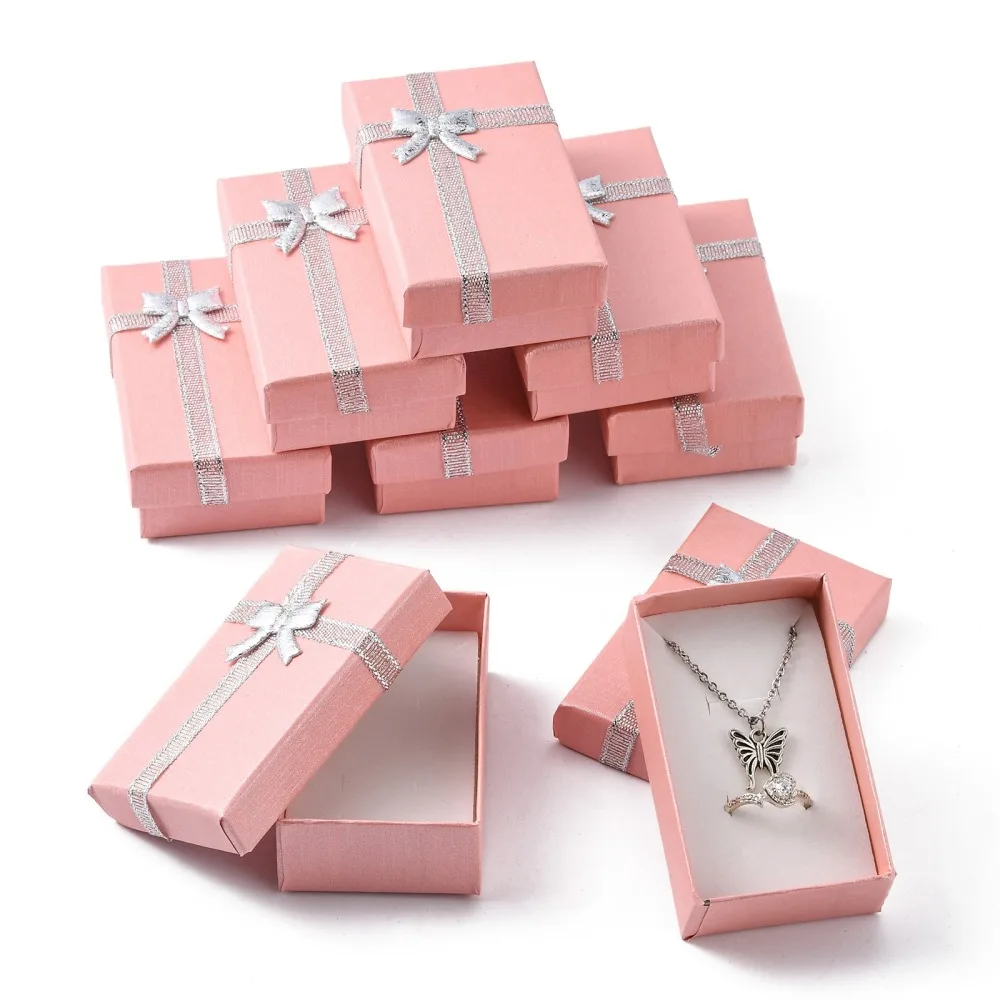 Top Trends: 24pcs Cardboard Jewellery Gift Boxes Display For Jewelry Packing Box Pink With Bowknot And Sponge Inside 80x50x25mm Shoppable Styles