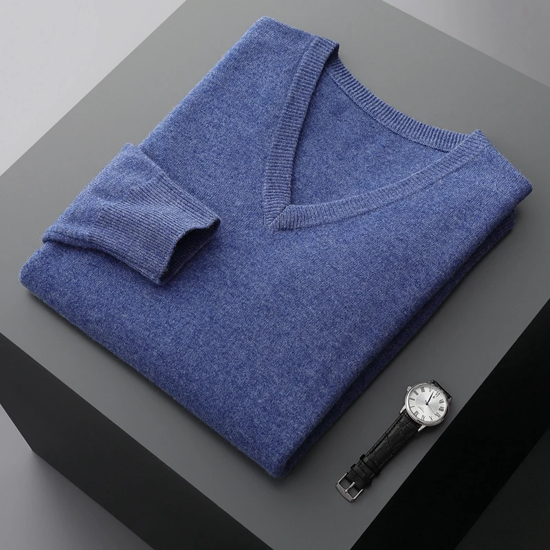 Top Trends: Autumn And Winter New Men's V-Neck Cashmere Loose Thickened Solid Color Wool Knitted Bottoming Shirt Business Casual Sweater Shoppable Styles