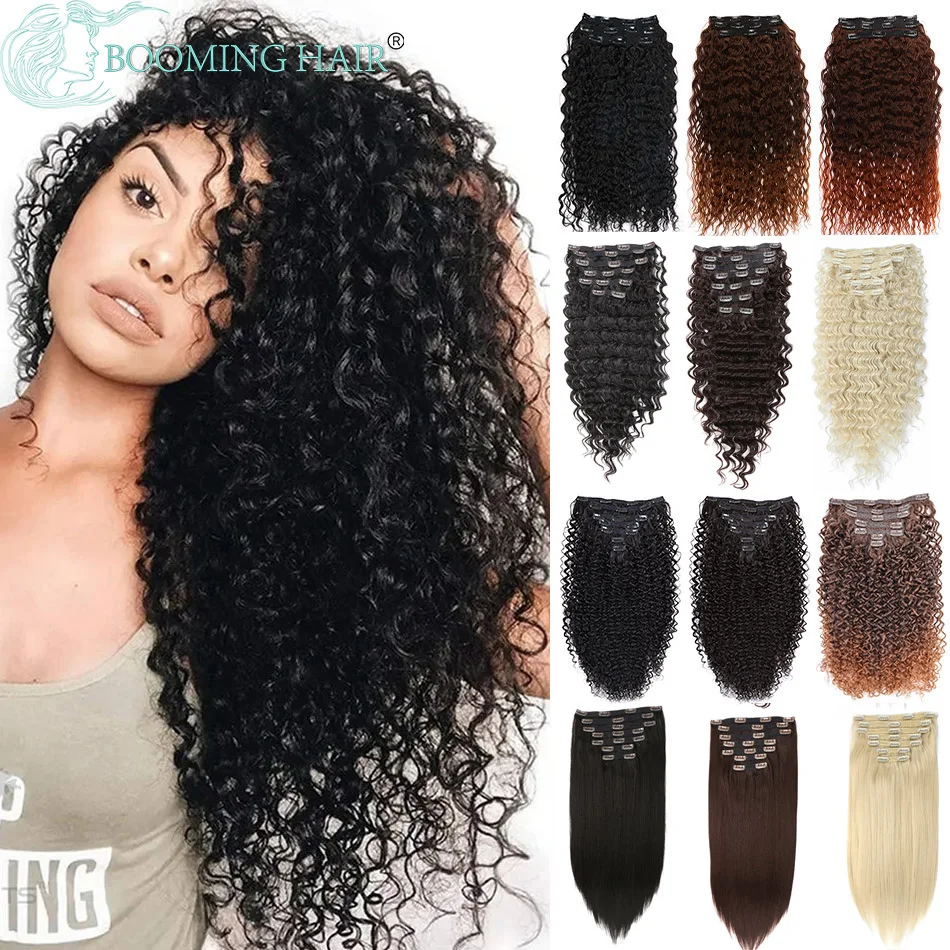 Top Trends: Kinky Curly Clip In Hair Extension For Women Synthetic 28Inch 140g 7Pcs / Set Long Kinky Curly Clip In Hair Extensions Ombre Brown Shoppable Styles