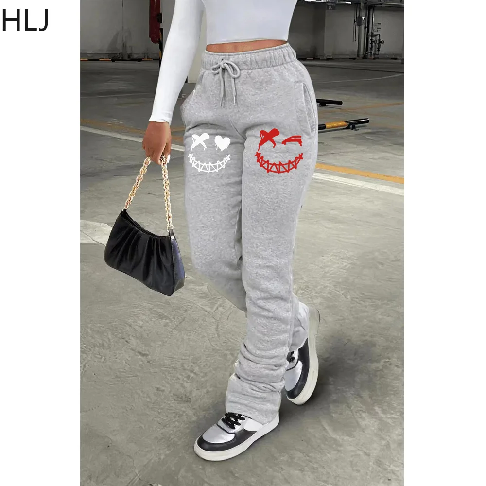 Top Trends: HLJ Fall Winter Sporty Jogger Pants Women High Waist Drawstring Sweatpants Casual Female Pattern Printing Sracked Trousers 2023 Shoppable Styles