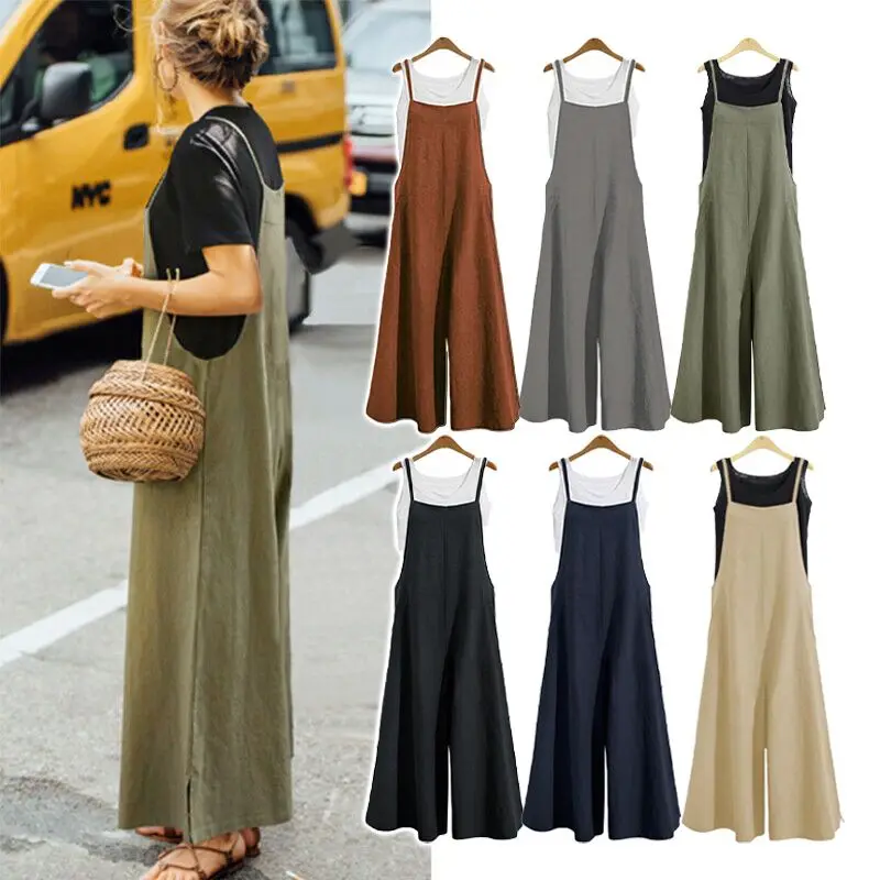 Top Trends: Women Loose Casual Playsuit Trousers Wide Leg Pants Overalls Baggy Romper Lady Chic Summer Sleeveless Cotton Loose Jumpsuits 5XL Shoppable Styles