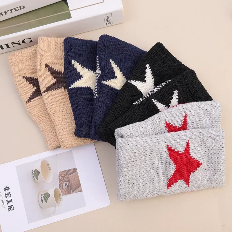 Top Trends: Autumn Winter Knitted Woolen Gloves Ins Fashion Y2K Men's Women's Half Finger Warm Five Pointed Star Fingerless Gloves Unisex Shoppable Styles - Image 6