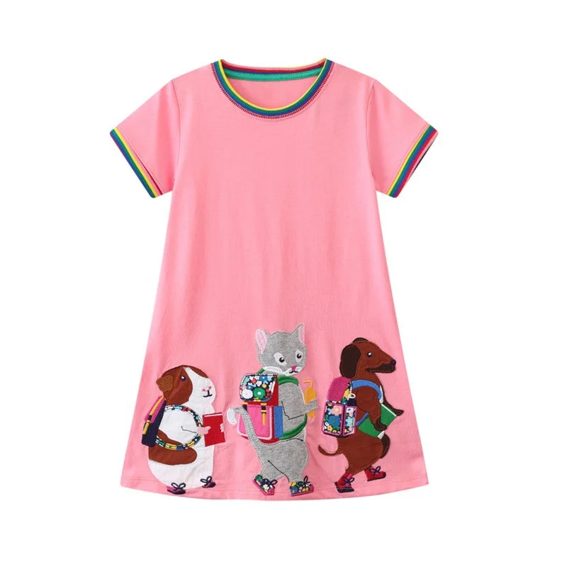 Top Trends: Jumping Meters 2-8T School Princess Girls Dresses Animals Applique Summer Short Sleeve Baby Clothes Birthday Frocks Costume Shoppable Styles