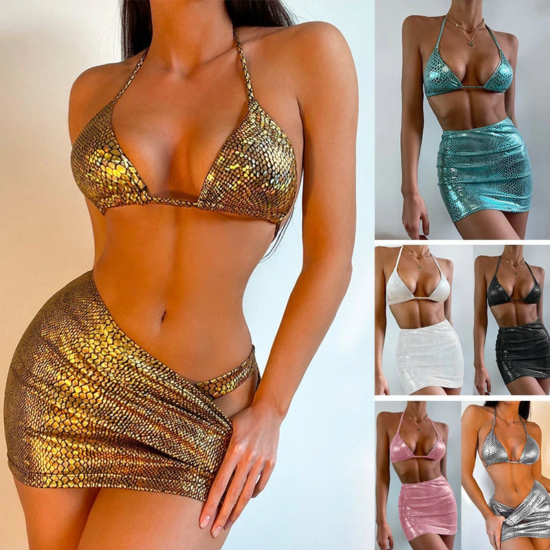 Top Trends: Gold Glitter Swimsuit Women 2023 Shiny Two Piece Bikini Sexy V-neck Suspender Swimwear High Waist Ackless Bathing Suit Shoppable Styles