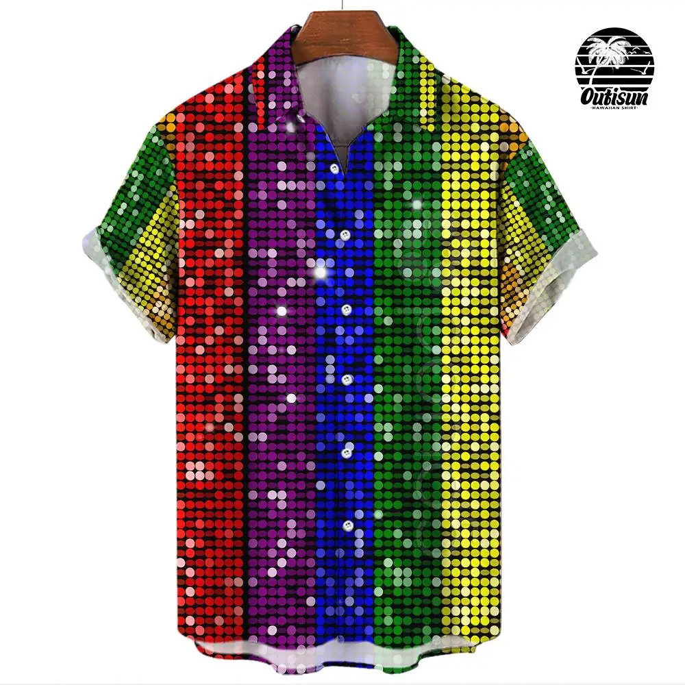 Top Trends: Hawaiian Shirts Men&#039;s Branded Blouse Geometry Print 3d Shirts Lattice Short Sleeve Tops Streetwear For Male Summer Clothing 2023 Shoppable Styles