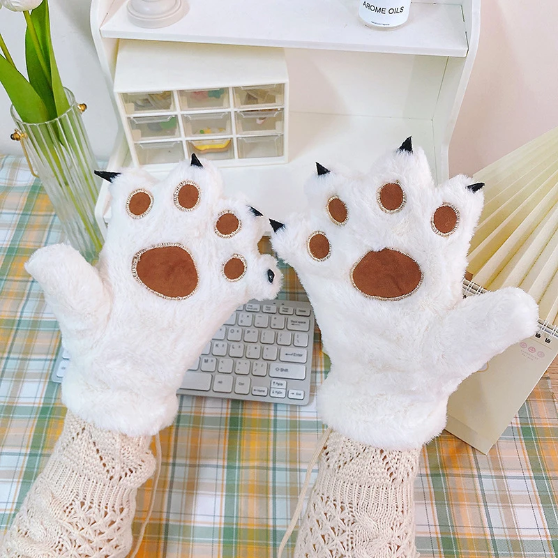 Top Trends: Cute Women Cat Paw Gloves Girls Cat Claw Plush Mittens Warm Soft Rabbit Fur Full Finger Half Finger Gloves Winter Gloves Shoppable Styles