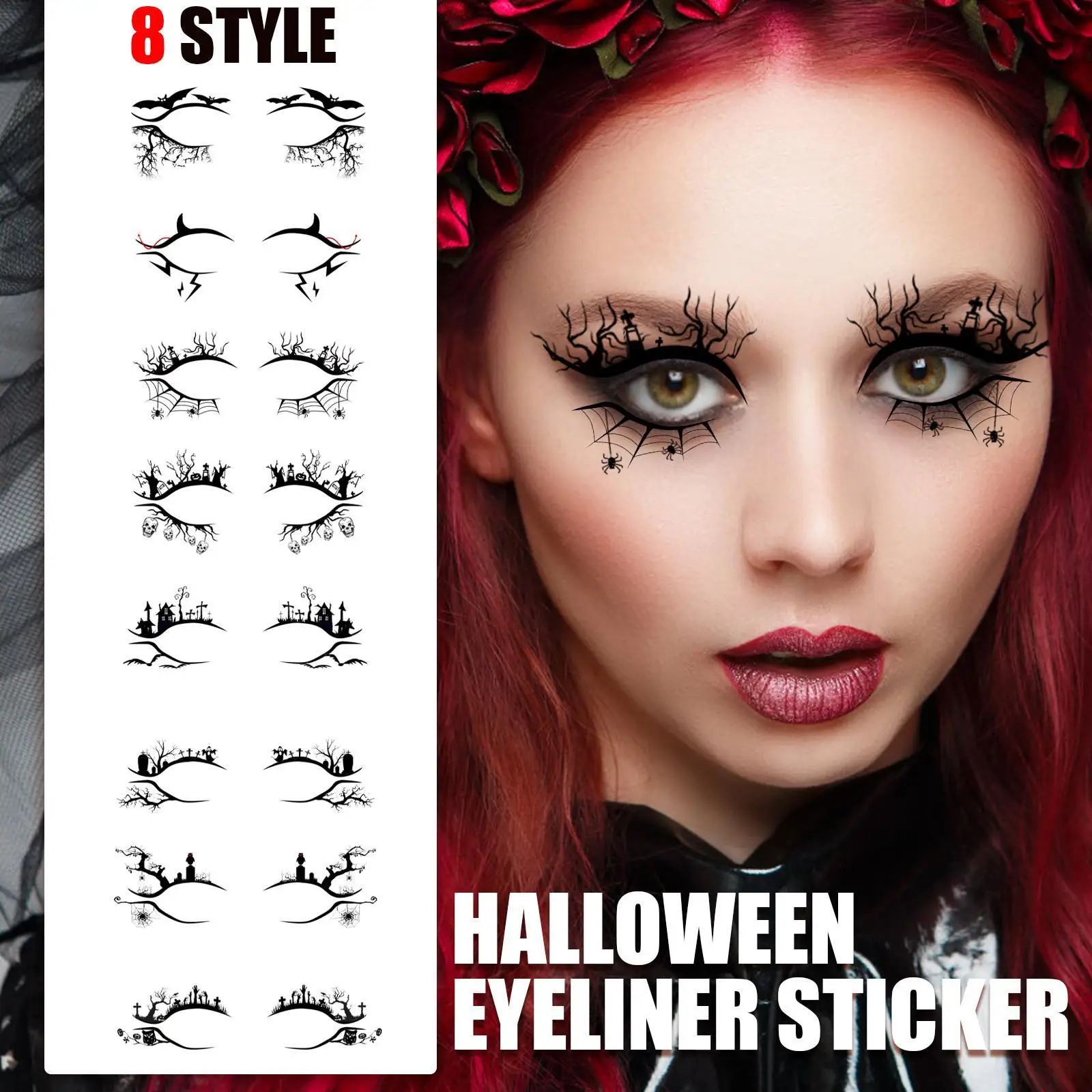 Top Trends: 1 / 4 / 8pair Eye Tattoo Stickers Halloween Eyeliner Face Laces Makeup Sticker With Spider, Cobweb, Bat Festival Makeup Shoppable Styles