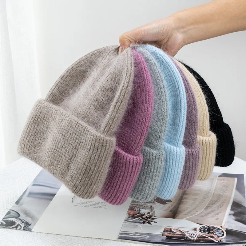 Top Trends: 2023 New 24 Colors Fluffy Angora Winter Cap Women Super Warm Knitted Hat Double-layer Cuff Thick Fashion Beanie Shoppable Styles - Image 2