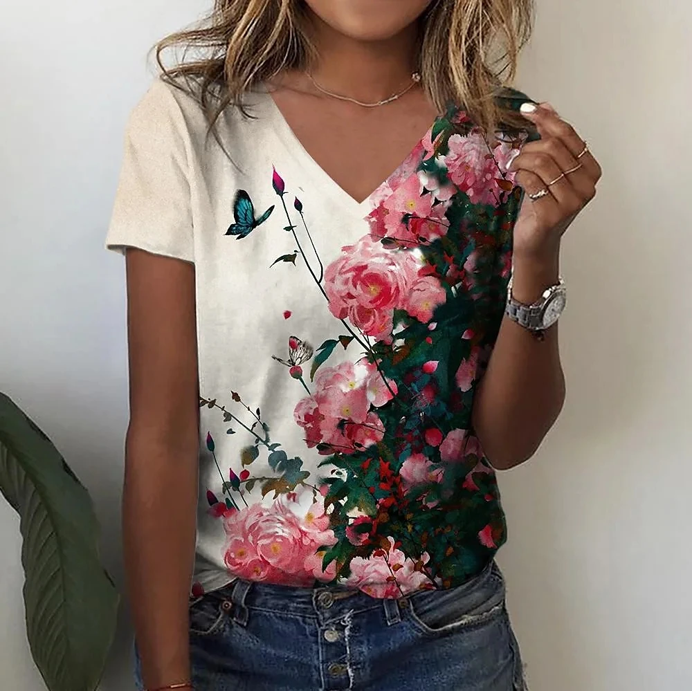 Top Trends: Fashion T-shirts For Women 3d Flower Printed Tops Tees Summer Women's Tshirt Vintage Short Sleeves Top Women's Oversize T-shirt Shoppable Styles