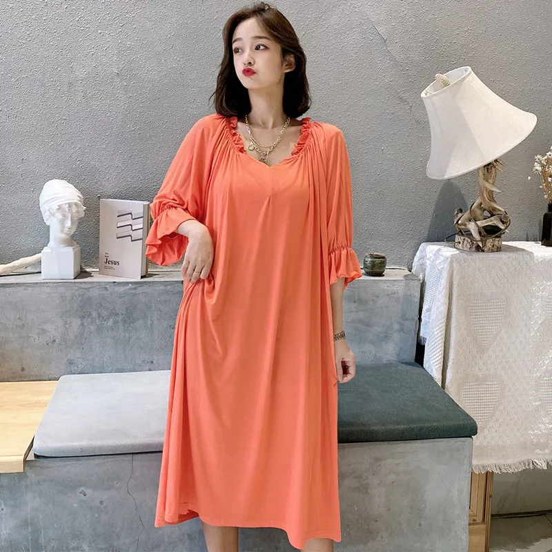 Top Trends: Fdfklak Casual New Cotton Modal Sleepshirt Loose Large Size Women&#039;s Nightgowns Elegant V Neck 3 / 4 Sleeve Long Night Dress Shoppable Styles