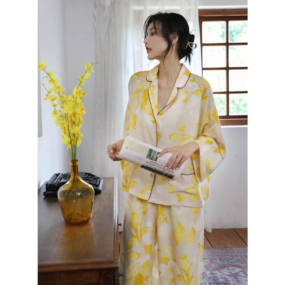 Top Trends: 2023 Spring New Floral Printed Pajamas Set Loungewear Sleepwear Pijamas Women Long Sleeve Wide Leg Pyjama Set Woman 2 Pieces Shoppable Styles - Image 5