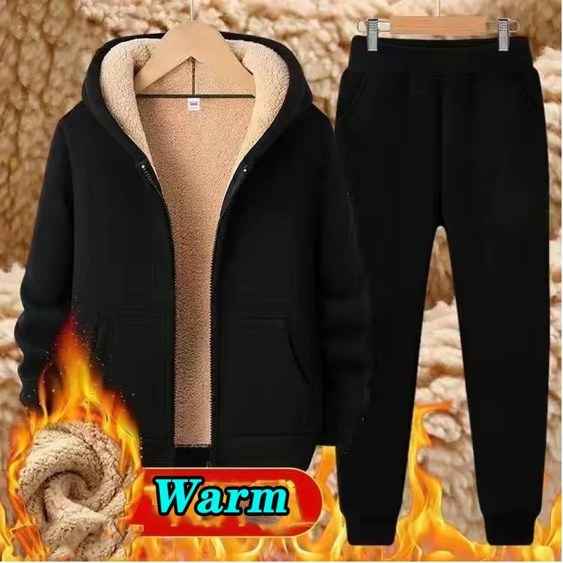 Top Trends: Men's Sets Tracksuit Men Lamb Cashmere Winter Wool Hooded Sweatshirt Thick Warm Sportswear Male Suit Two Piece Set Casual Sets Shoppable Styles