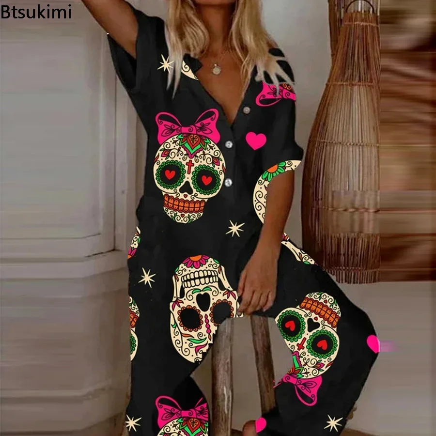 Top Trends: 2024 Spring Summer Plus Size 5XL Romper Playsuit Women Elegant Cartoon Skull Print Jumpsuit Casual Loose Overalls Bodysuit Woman Shoppable Styles