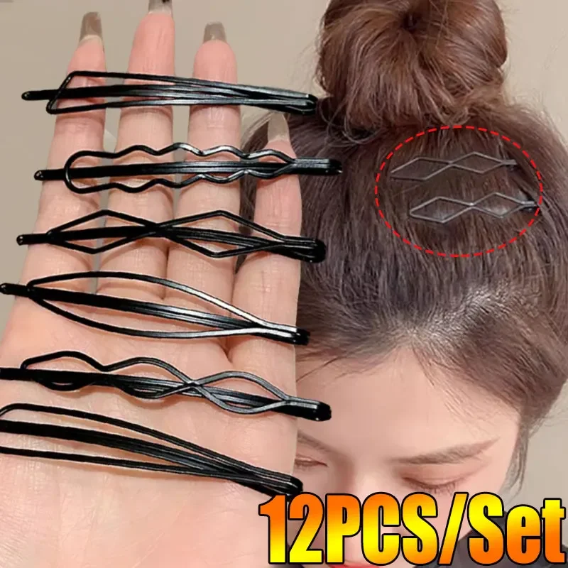 Top Trends: 3 / 12Pcs Black Metal Barrettes Hair Clips Bobby Pins Wavy Fashion Hairpin Invisible BB Clip Wave Hairgrip Hair Clips Accessories Shoppable Styles - Image 2