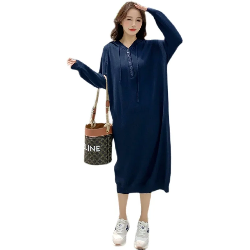 Top Trends: Black Navy Long Loose Comfortable Hooded Maternity Knit Dresses Plus Size Pregnant Woman Casual Dress Woman Clothes Wholesale Shoppable Styles