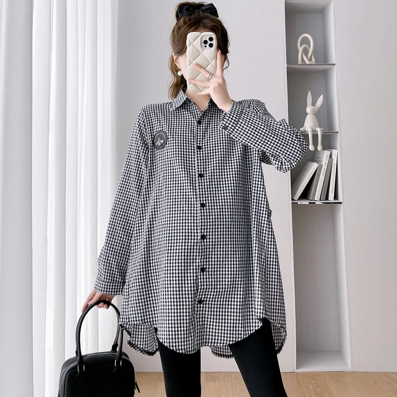 Top Trends: Korean Style Maternity Pants Suits Preppy Style Autumn Pregnancy Women's Clothes Set Vintage Plaid Shirts+ Belly Pants Twinset Shoppable Styles