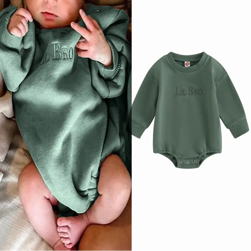 Top Trends: Infant Baby Boy Sweatshirt Romper Oversized Long Sleeve Letter Embroidery Bubble Bodysuits Playsuits Top Fall Winter Clothes Shoppable Styles