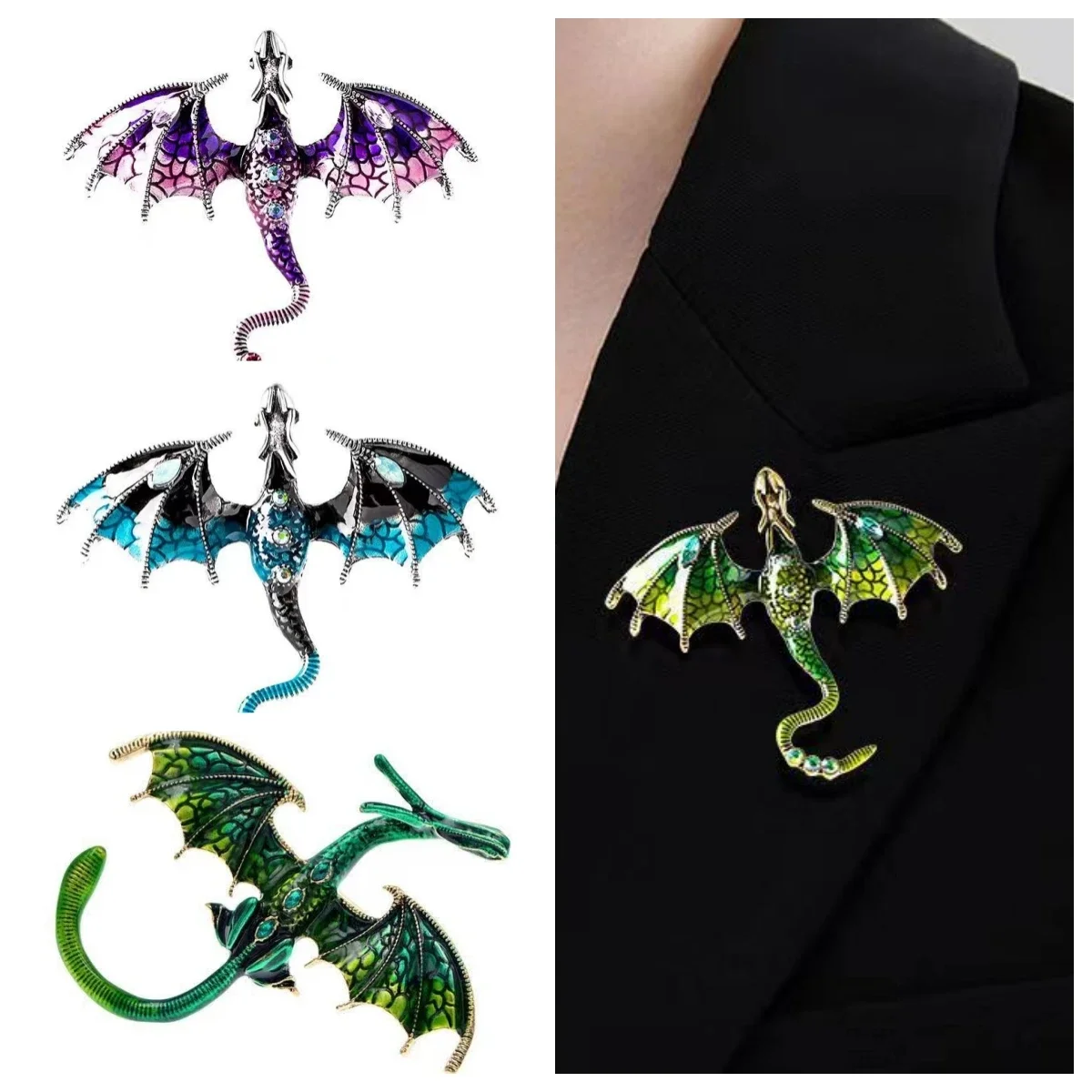 Top Trends: Hot Selling Fashion Cartoon Flying Dragon Inlaid With Crystal Metal Enamel Brooch Clothes Bags Men's And Women's Pin Gift Shoppable Styles