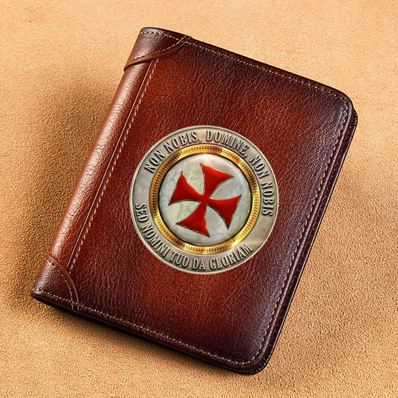 Top Trends: High Quality Genuine Leather Men Wallets Simbolo De Los Templarios Cover Short Card Holder Purse Trifold Men's Wallet BK3888 Shoppable Styles