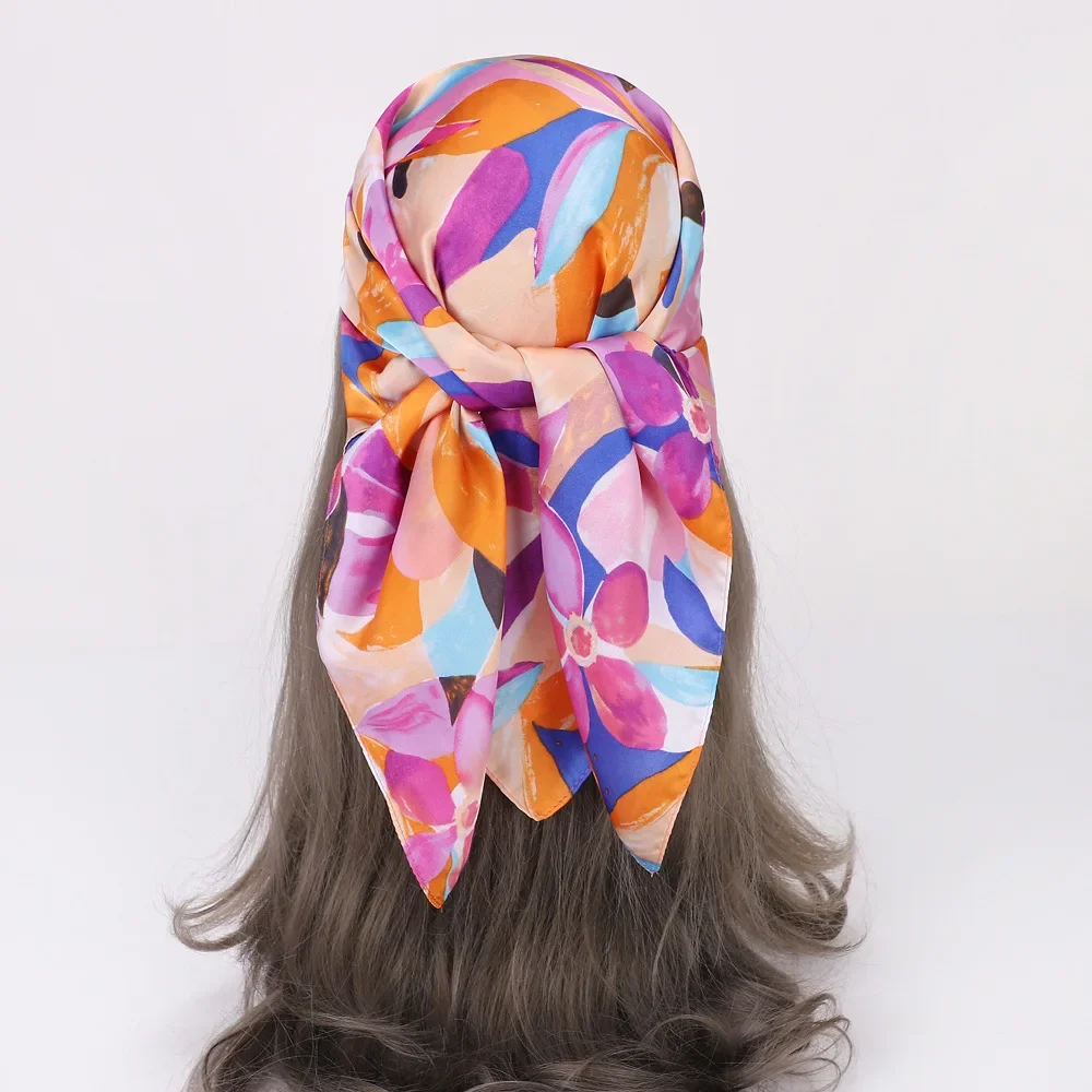 Top Trends: 70*70cm Floral Print Square Scarf Women Professional Small Headscarf Spring Summer Thin Hair Band Imitated Silk Shawl Wrap Hijab Shoppable Styles