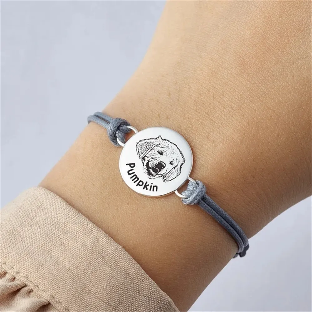 Top Trends: Adjustable Cat Dog Picture Leather Bracelets Custom Pet Portrait Round Pendant Bracelet Lost Memorial Gift For Pet Lovers Shoppable Styles