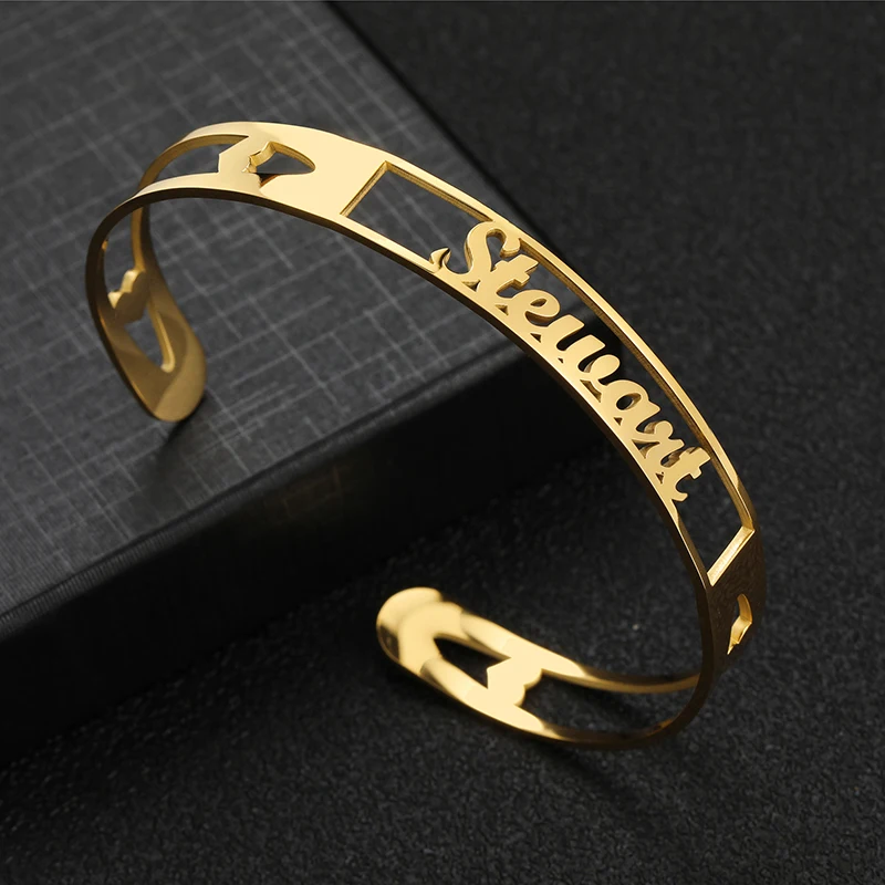 Top Trends: Kcaco Customized 6mm Width Gold Plated Name Heart Bracelet 190mm Length Adjustable Stainless Steel Letters Bangle Birthday Gift Shoppable Styles - Image 3