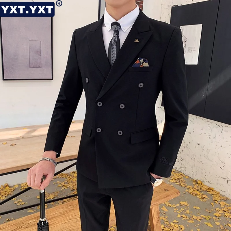 Top Trends: Male Suit 2023 New In Male Double Breasted Business Casual Jacket Pants 2 Pieces Sets Elegant Wedding Party Evening Pant Suits Shoppable Styles