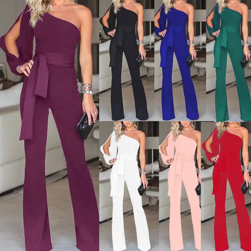 Top Trends: Jumpsuits For Women 2022 New Aarrival Womens Rompers Party Clubwear Playsuit Jumpsuit Wide Leg One Shoulder Long Trousers Pants Shoppable Styles