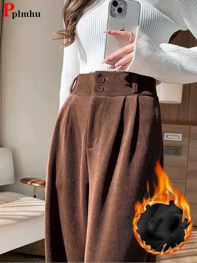 Top Trends: High Waist Plus Velvet Wide Leg Pants Casual Winter Warm Straight Pantalones Korean Fashion Thicken Oversize 4xl Sweatpants New Shoppable Styles