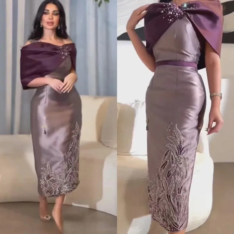 Top Trends: Aleeshuo Saudi Arabia Mermai Prom Dress Satin Off The Shoulder Evening Dresses Ankle-Length Elegant Beaded Sequined Party Gown Shoppable Styles