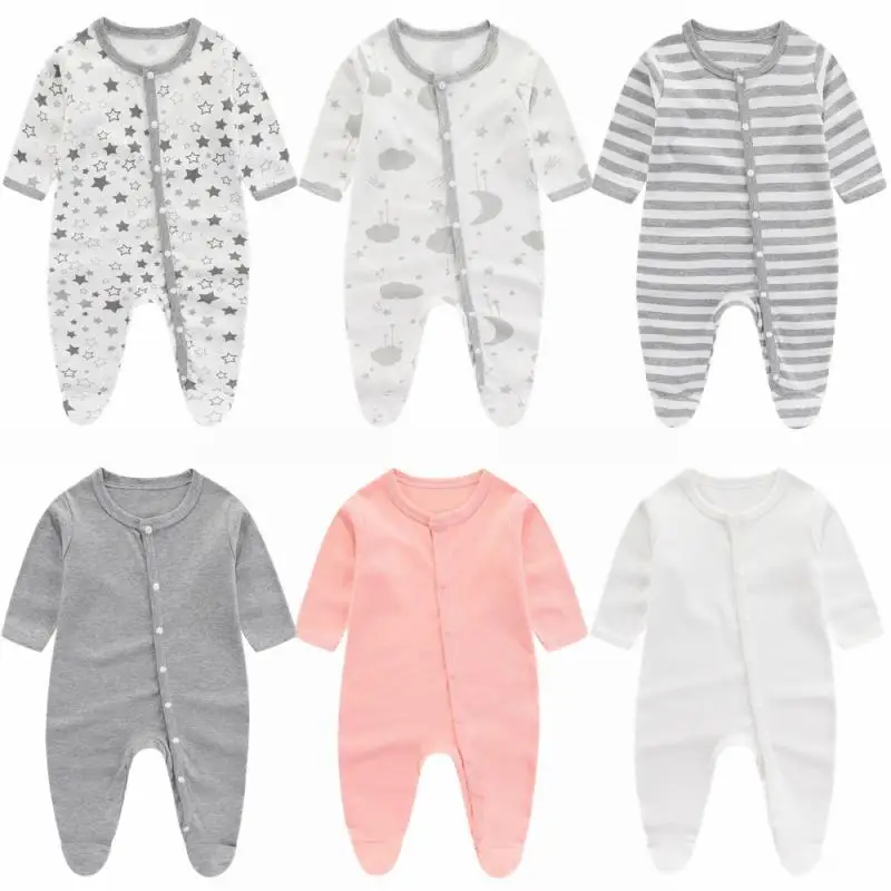 Top Trends: Cotton Newborn Romper Star Moon Printed Footed Baby Bodysuit For Girls Boys Long Sleeve Autumn Toddler Clothes Infant Onesie Shoppable Styles