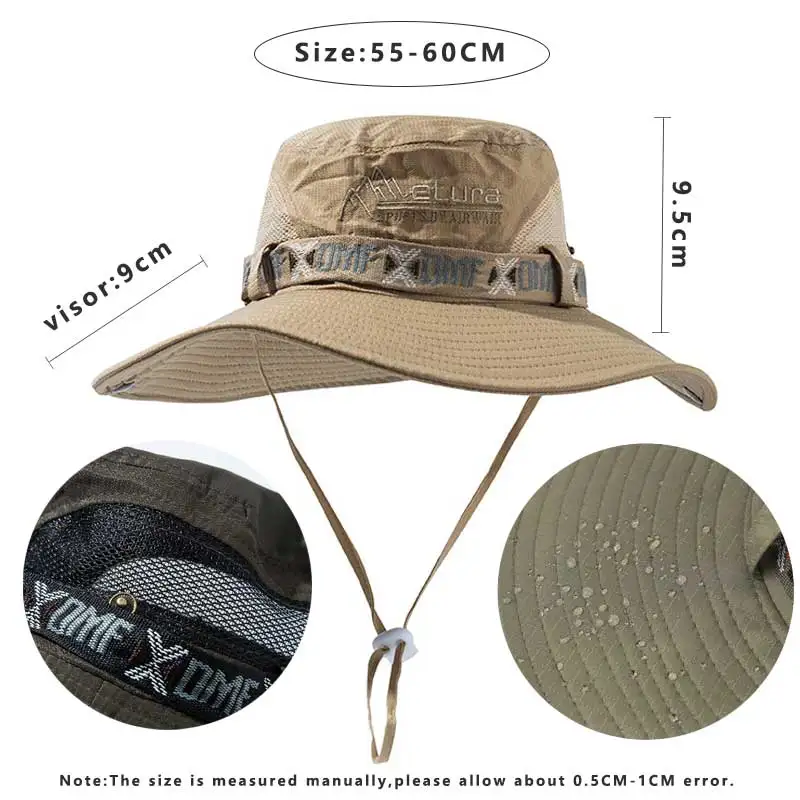 Top Trends: Summer Men Bucket Hat Outdoor UV Protection Wide Brim Panama Safari Hunting Hiking Hat Mesh Fisherman Hat Beach Sunscreen Cap Shoppable Styles - Image 4