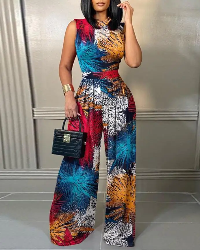 Top Trends: Graphic Print Wide Leg Jumpsuit 2023 Woman Long Jumpsuits Elegant New Fashion Casual One Pieces Shoppable Styles